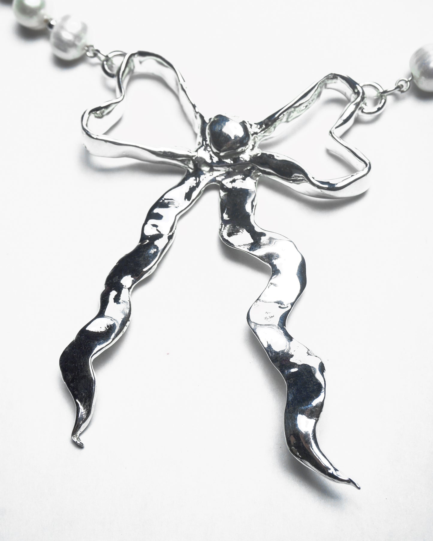 Silver bow with Freshwater Pearl chain Necklace