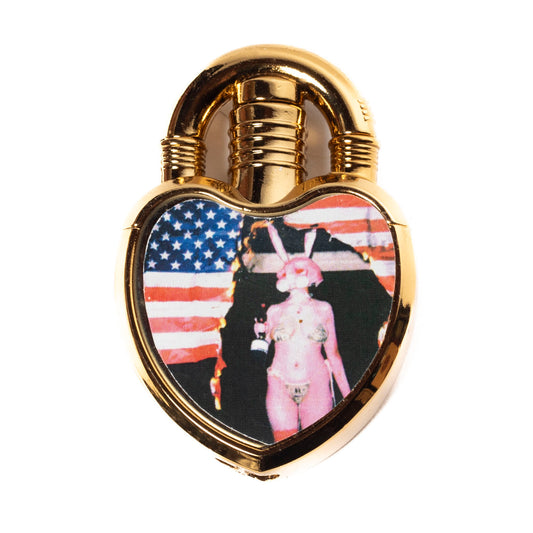 Bunny Girl Burns the American Flag Gold Heart