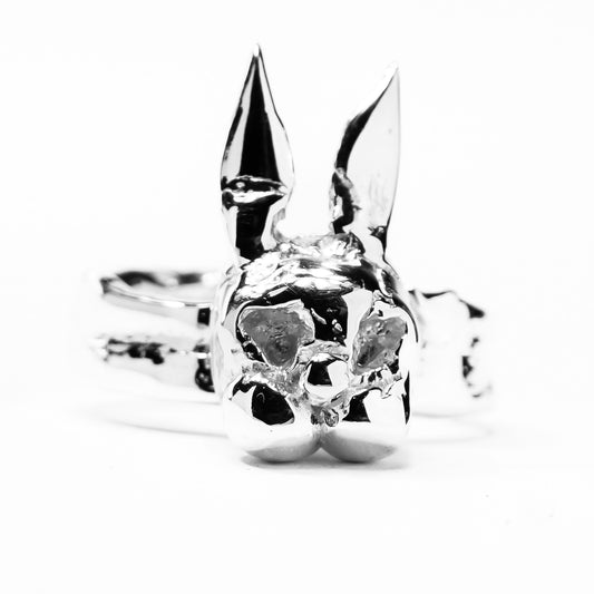Donnie Darko Silver Skull Bunny Head Statement Ring - Handmade Frank the Bunny Inspired - Perfect Valentine’s Day Gift- Small size